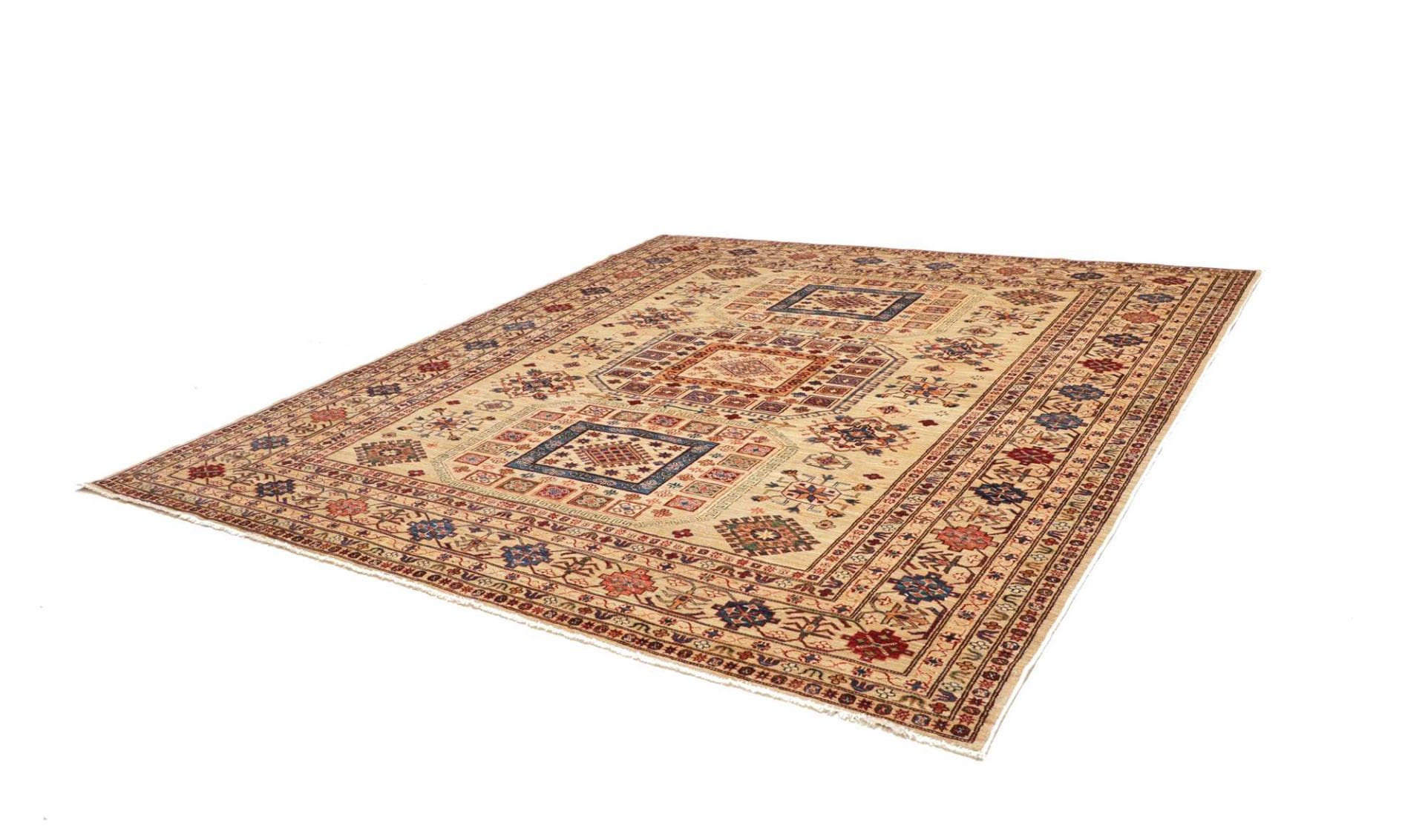 Kazak Teppich 264 x 304 cm, geometrisches Muster, handgeknüpft