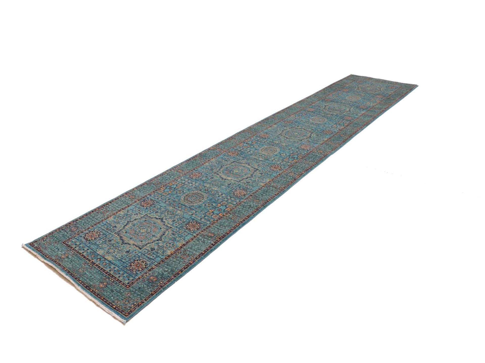 Mamluk Orientteppich 86 x 395 cm, handgeknüpft, Seide & Wolle