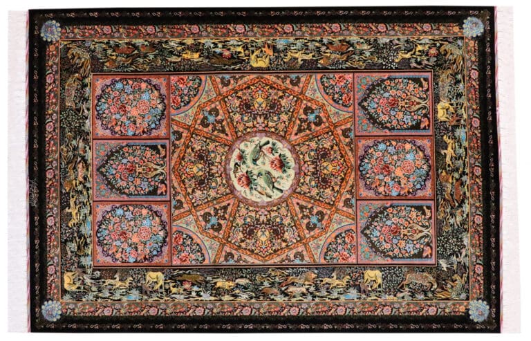 Exklusiver Perserteppich Ghom 208x141 cm, reiner Seide, handgeknüpft