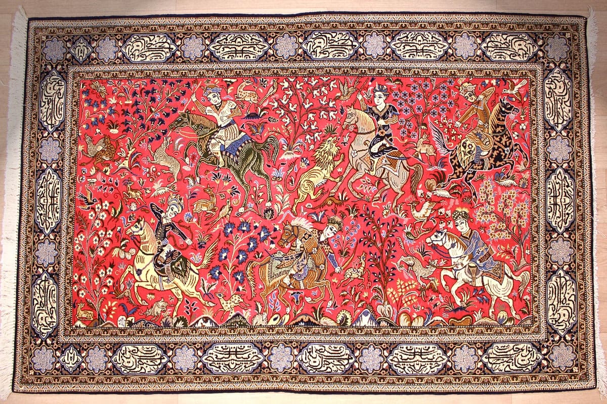 Perserteppich Ghom 214x138 cm Rot, Wollteppich, handgeknüpft