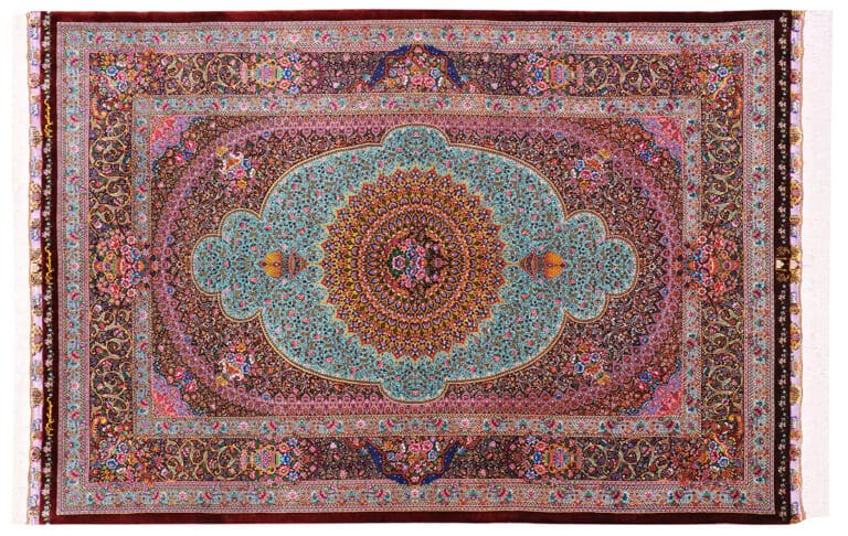 Exklusiver Perserteppich Ghom 205x139 cm Türkis, Seide, handgeknüpft