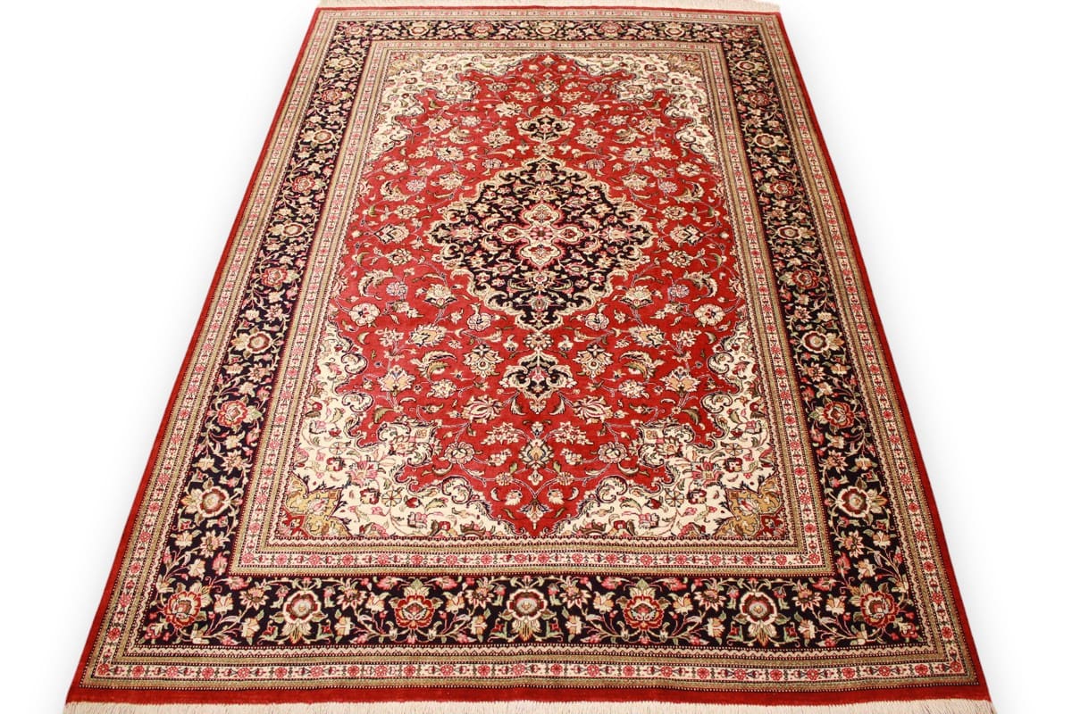 Perserteppich Ghom 203x141 cm Rot, Seidenteppich, handgeknüpft