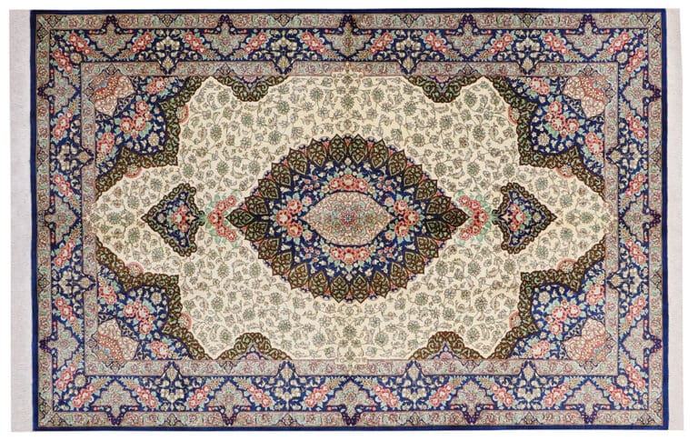 Seidenteppich Ghom 204x136 cm Beige, Botteh-Muster, handgeknüpft