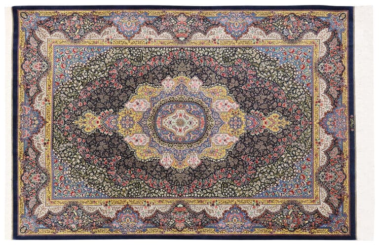 Exklusiver Seidenteppich Ghom Dunkelblau 199x139 cm handgeknüpft