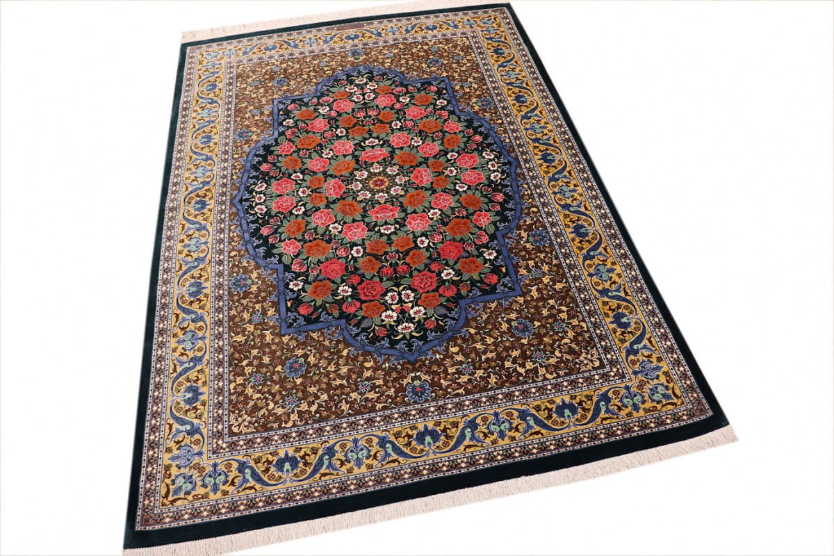Exklusiver Seidenteppich Ghom 193x131 cm Grün - handgeknüpft