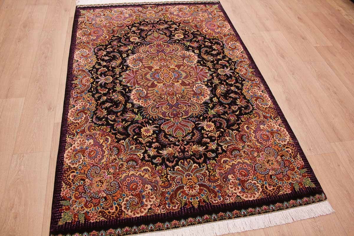 Exklusiver Perserteppich Ghom 210x137 cm, reine Seide, handgeknüpft