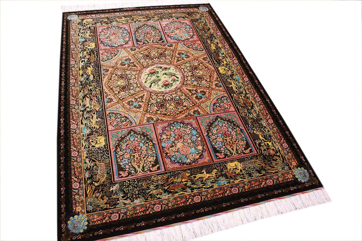 Exklusiver Perserteppich Ghom 208x141 cm, reiner Seide, handgeknüpft