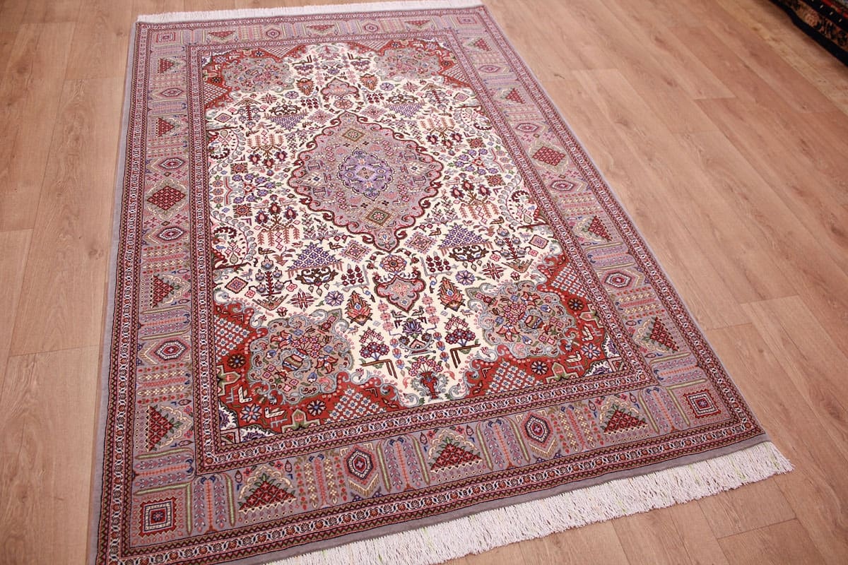 Perser Teppich Ghom 217x146 cm Beige, harmonische Naturfarben, handgeknüpft
