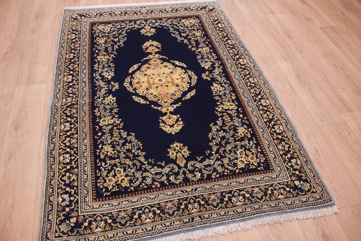 Perser Teppich Ghom 203x140 cm Dunkelblau, handgeknüpft