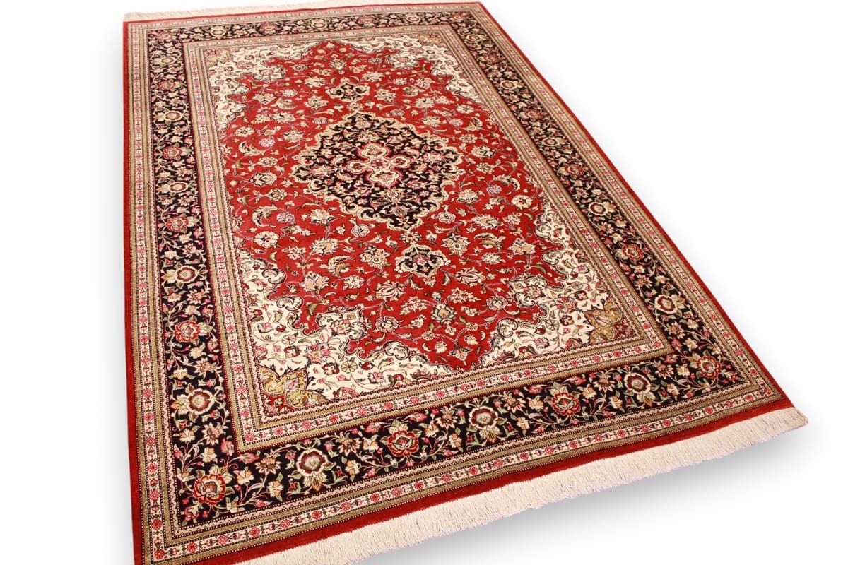 Perserteppich Ghom 203x141 cm Rot, Seidenteppich, handgeknüpft