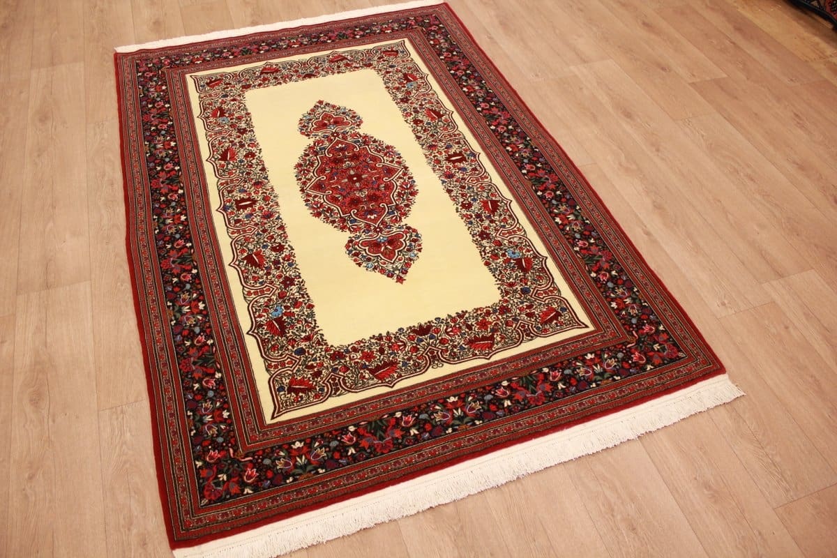 Perser Teppich Ghom 204x141 cm Beige, handgeknüpft, Naturfarben