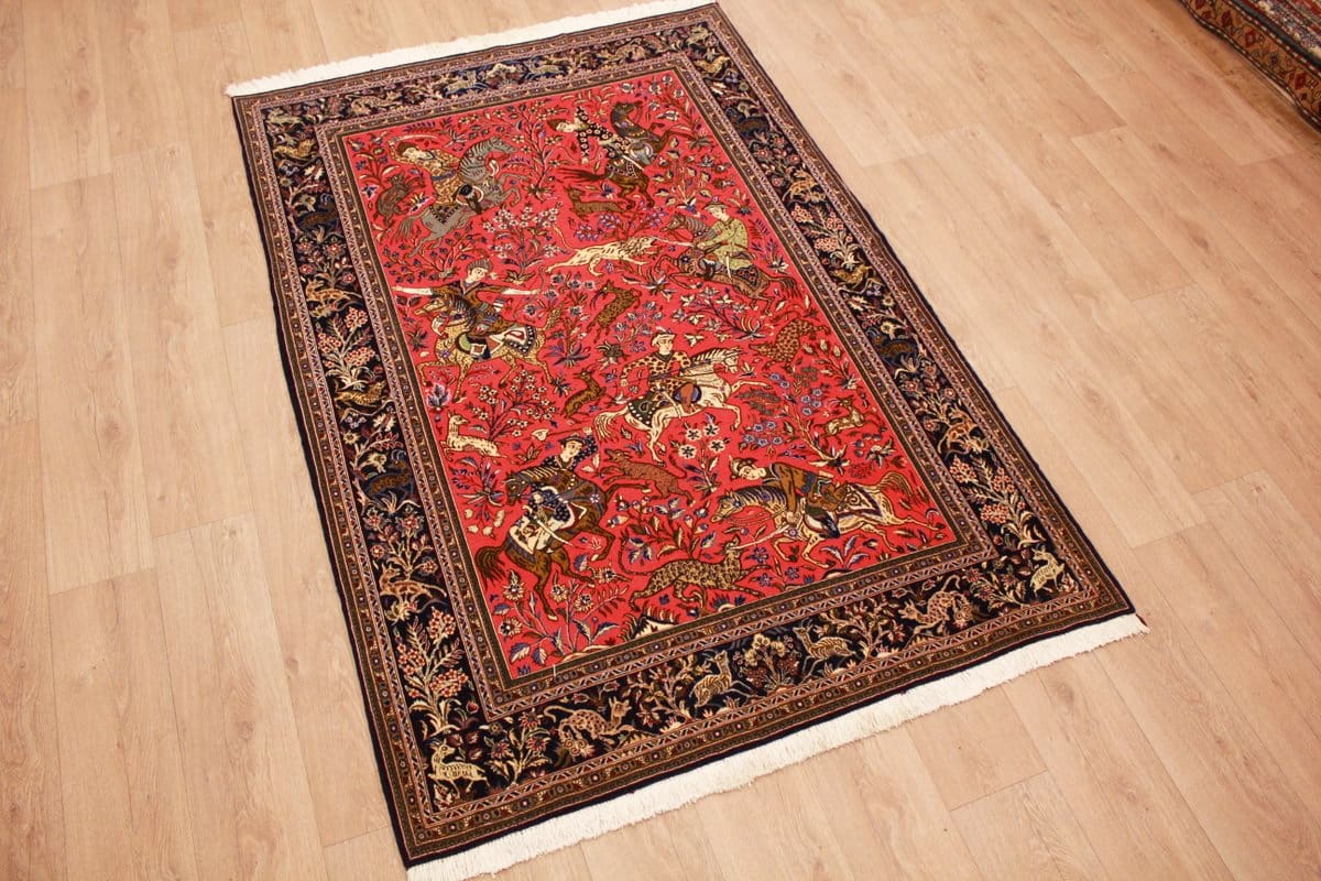 Perserteppich Ghom 214x139 cm Rot, Naturfarben, handgeknüpft