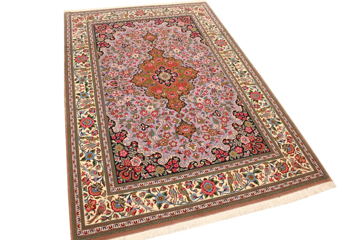 Perser Teppich Ghom 202x139 cm Lila, handgeknüpft, Naturfarben