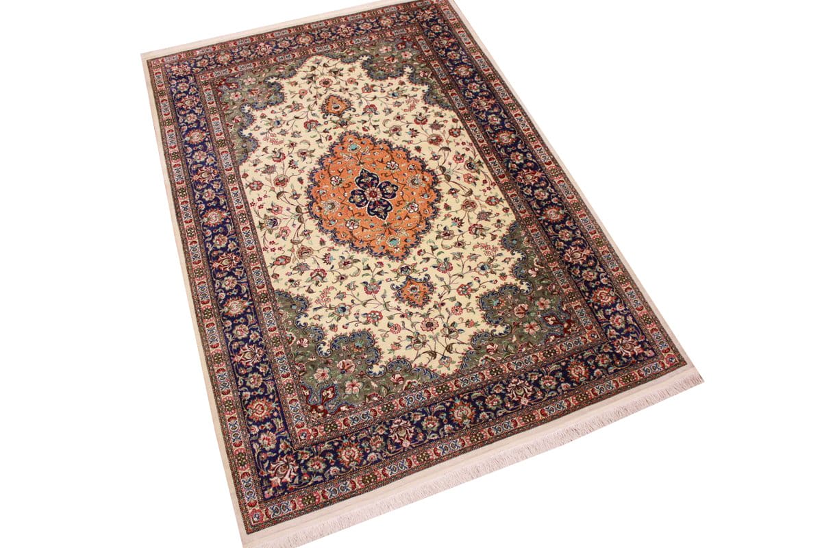 Perserteppich Ghom 207x141 cm, Naturfarben, handgeknüpft