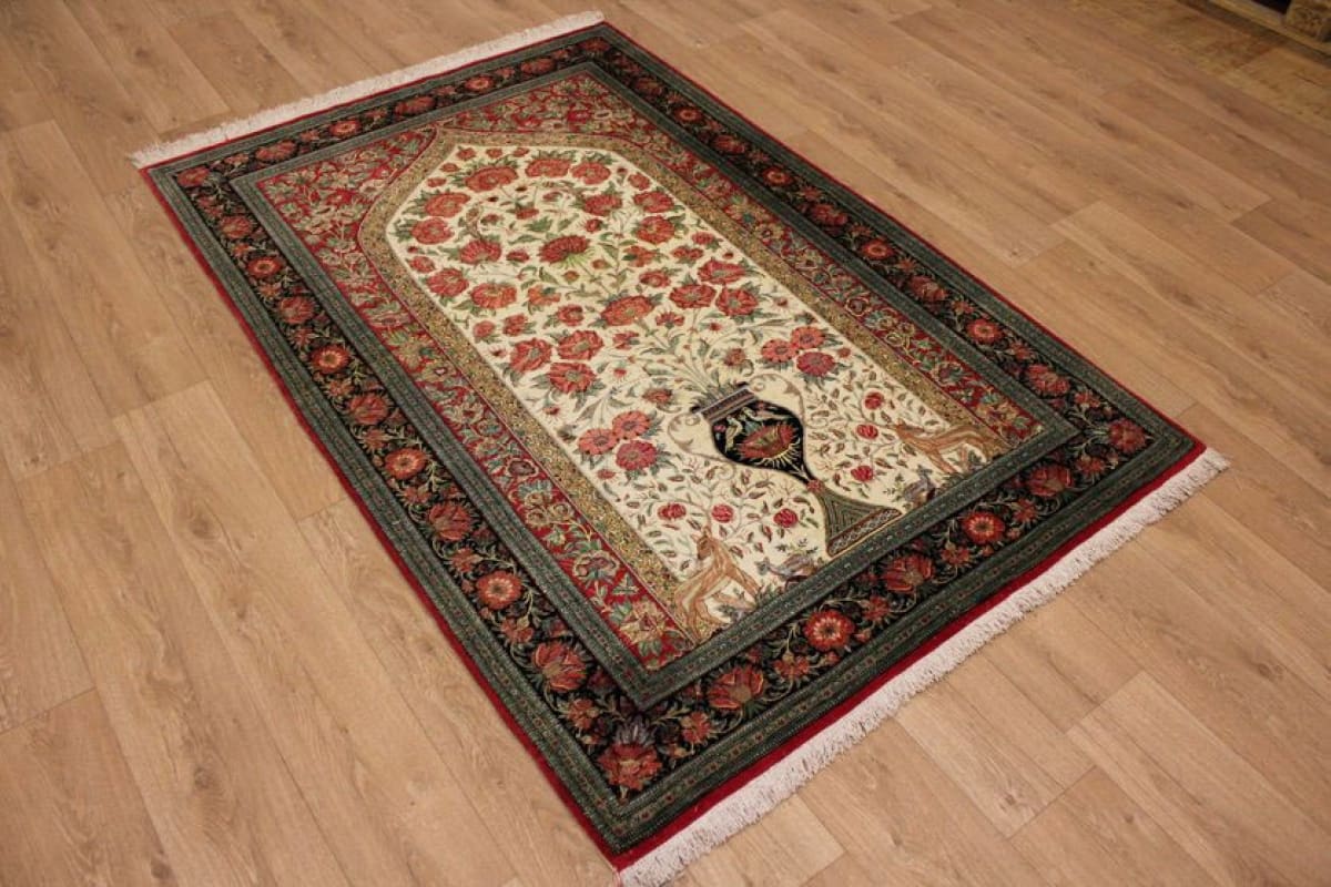 Perserteppich Ghom 209x140 cm Seidenteppich Unikat handgeknüpft