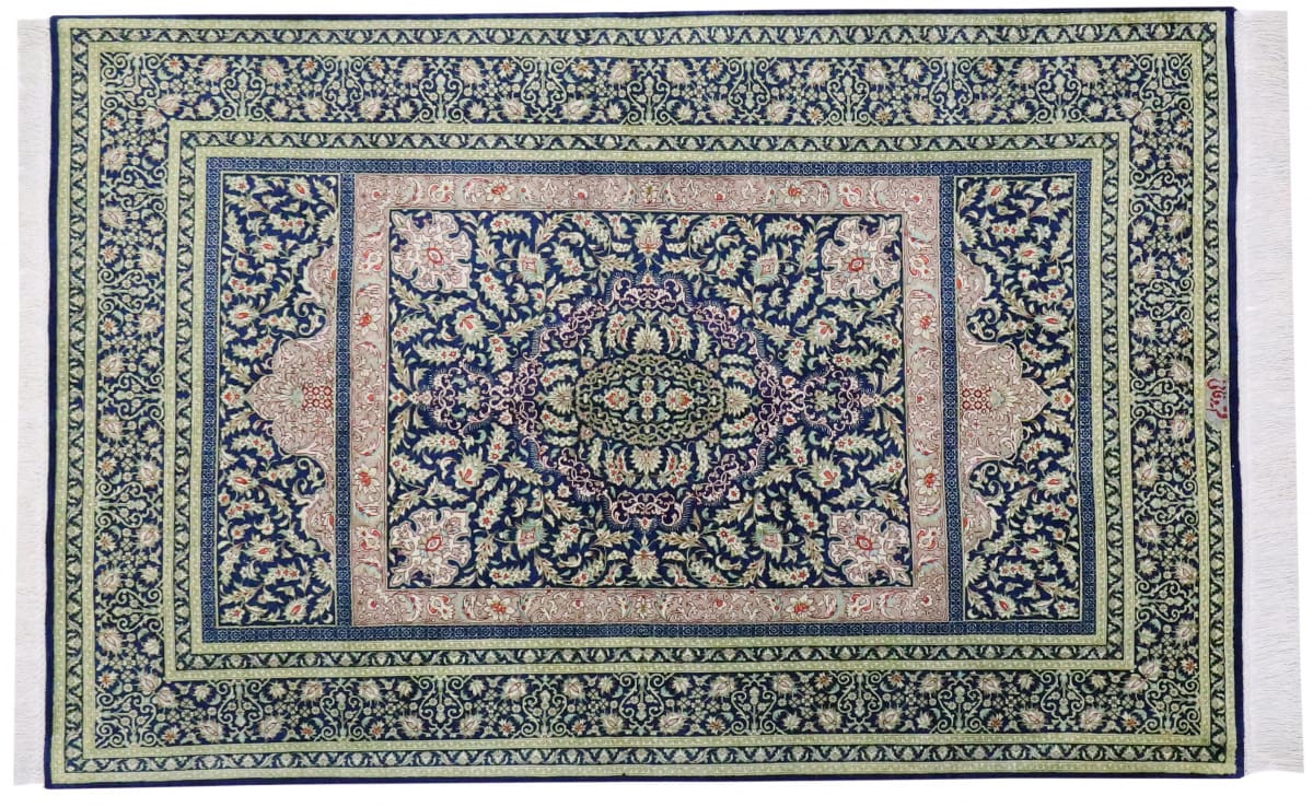 Seidenteppich Ghom 155x101cm, Naturfarben, handgeknüpft, Orientteppich