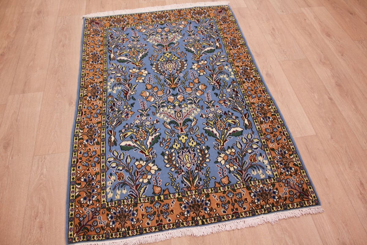 Perser Teppich Ghom 157x106 cm Blau, reine Schurwolle, handgeknüpft