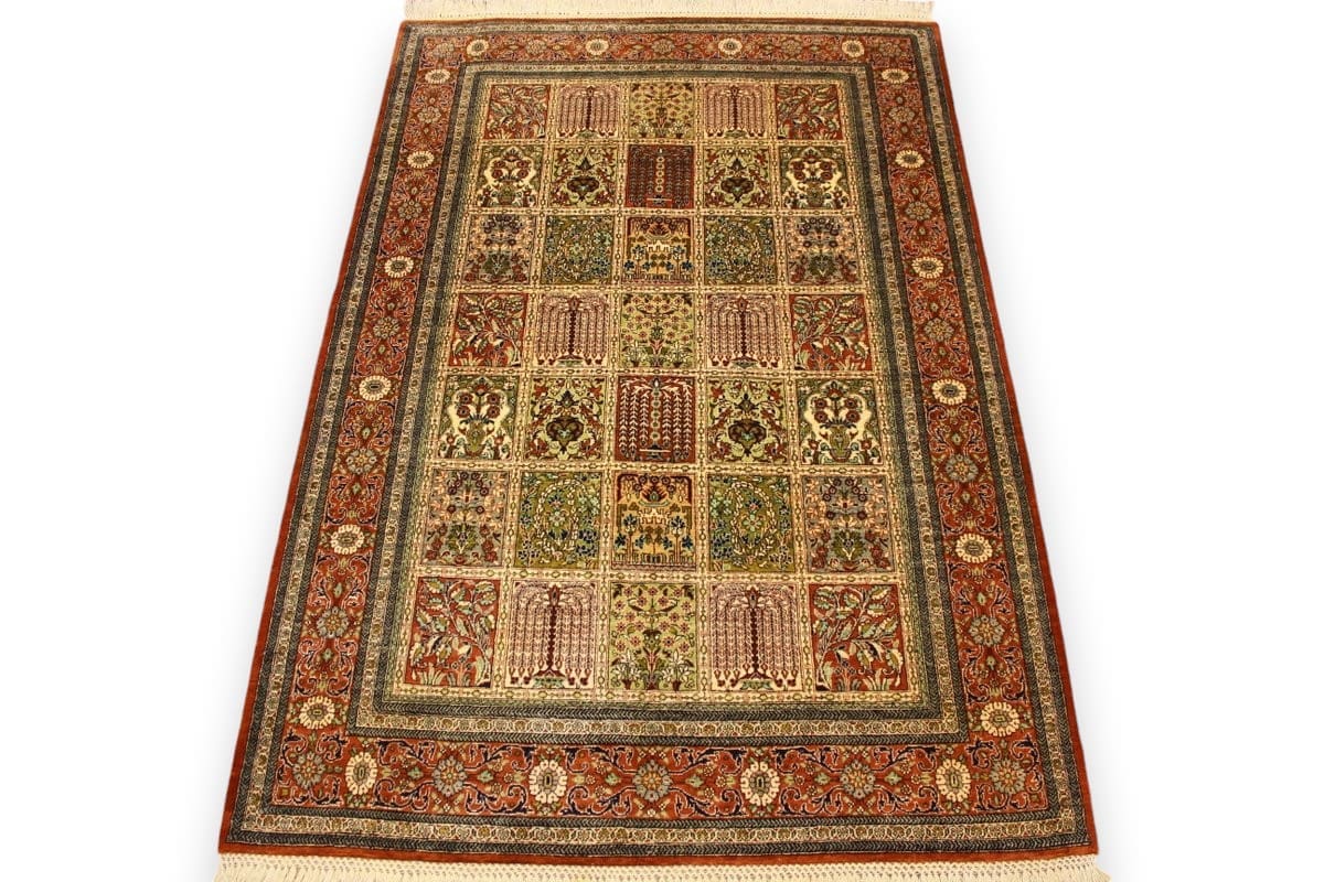 Perserteppich Gom 155x104 cm, Seidenteppich, harmonische Farben, handgeknüpft