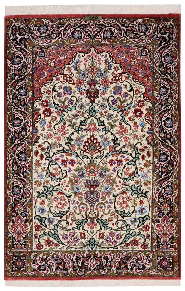 Orientteppich Ghom 158x103 cm Beige, feine Seide, handgeknüpft