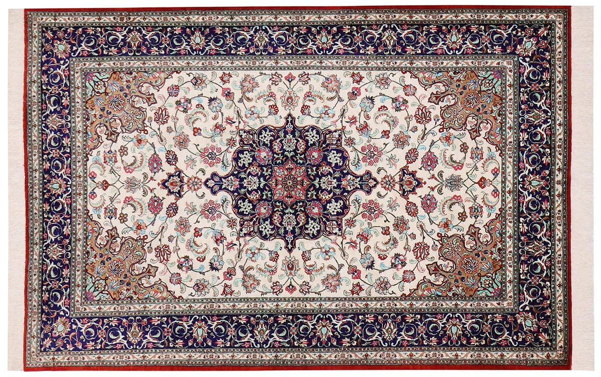 Seidenteppich Ghom 160x109 cm Beige, harmonische Naturfarben, handgeknüpft
