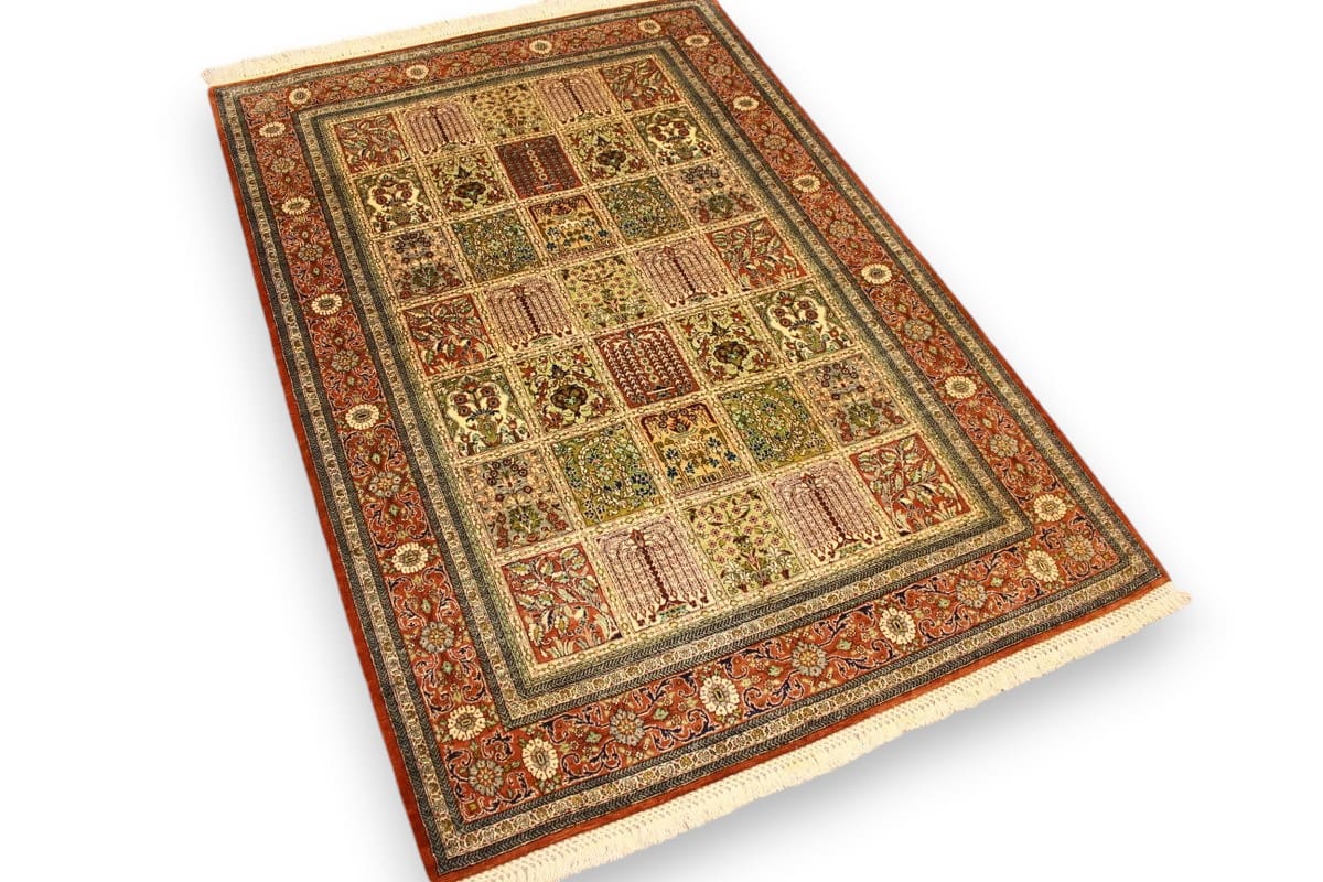 Perserteppich Gom 155x104 cm, Seidenteppich, harmonische Farben, handgeknüpft