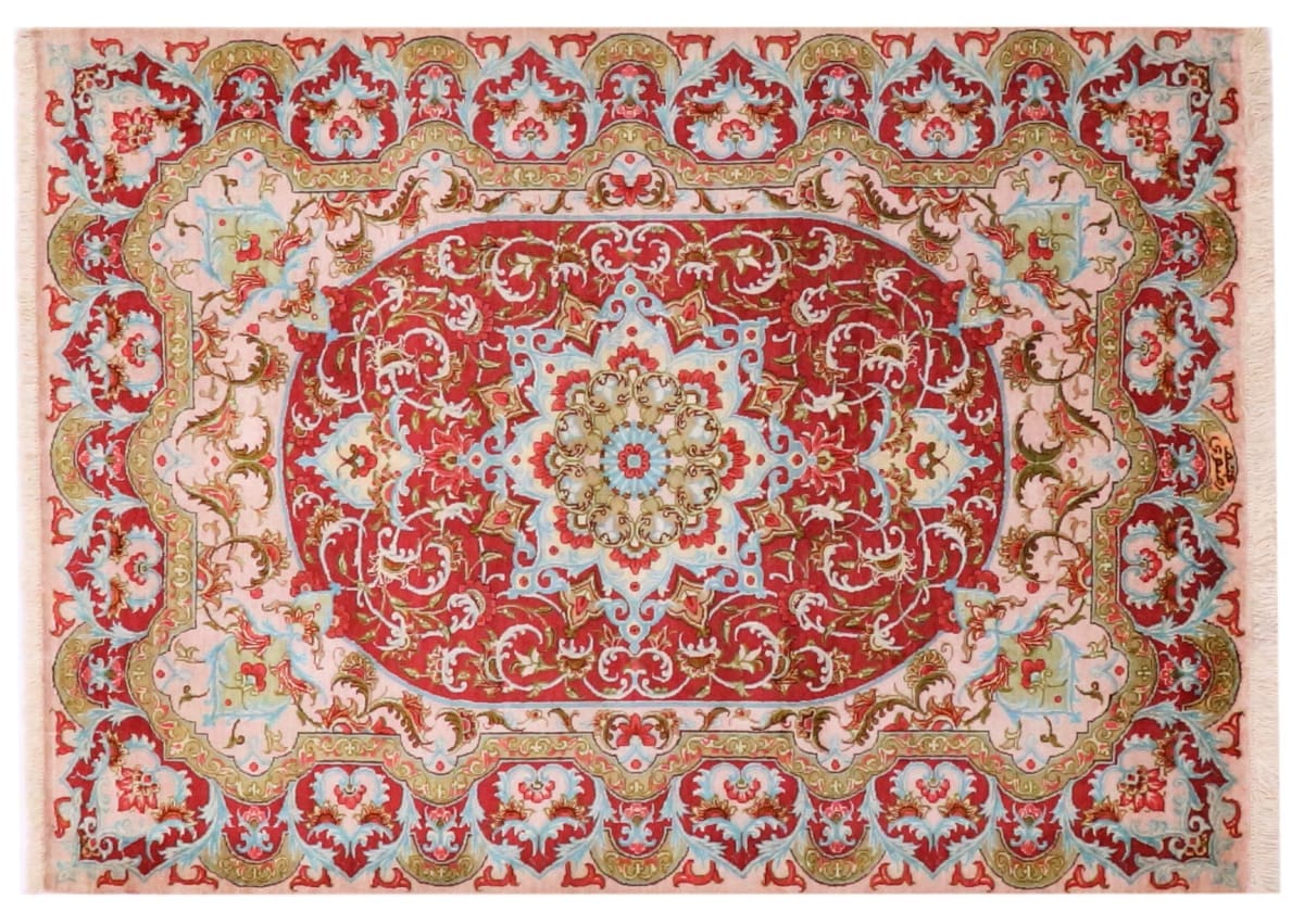 Orientteppich Ghom 117x84 cm – Seidenteppich mit Naturfarben, handgeknüpft