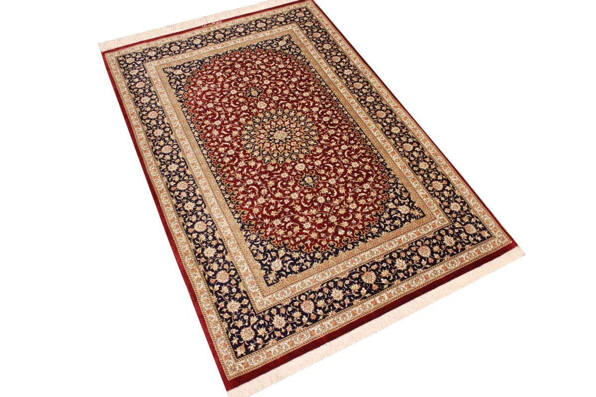 Orientteppich Ghom 147x98 cm Rot, Seide, Naturfarben, handgeknüpft