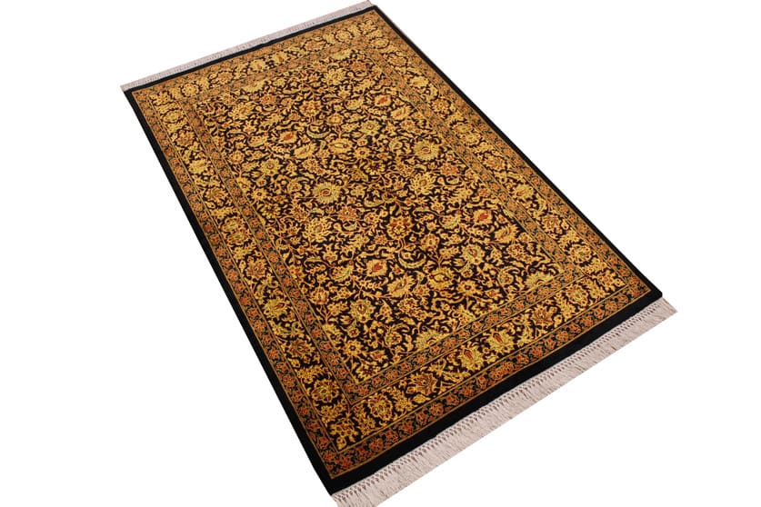 Orientteppich Ghom 148x96 cm Schwarz & Gold, handgeknüpft