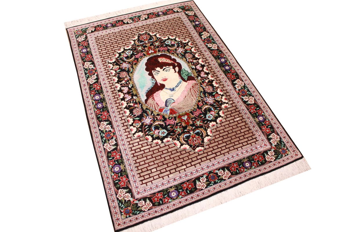 Wandteppich Ghom Seidenteppich 152x101 cm, harmonische Farben, handgeknüpft