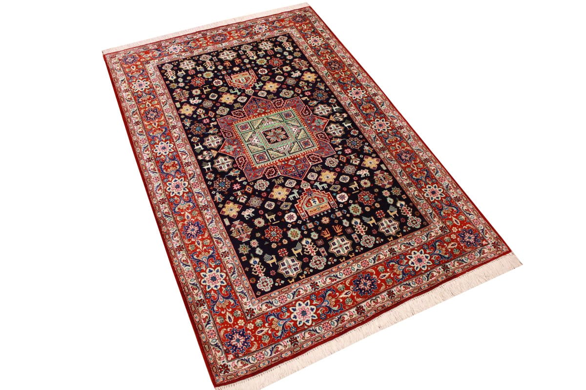Perserteppich Ghom 157x105 cm - Seidenteppich, Naturfarben, handgeknüpft