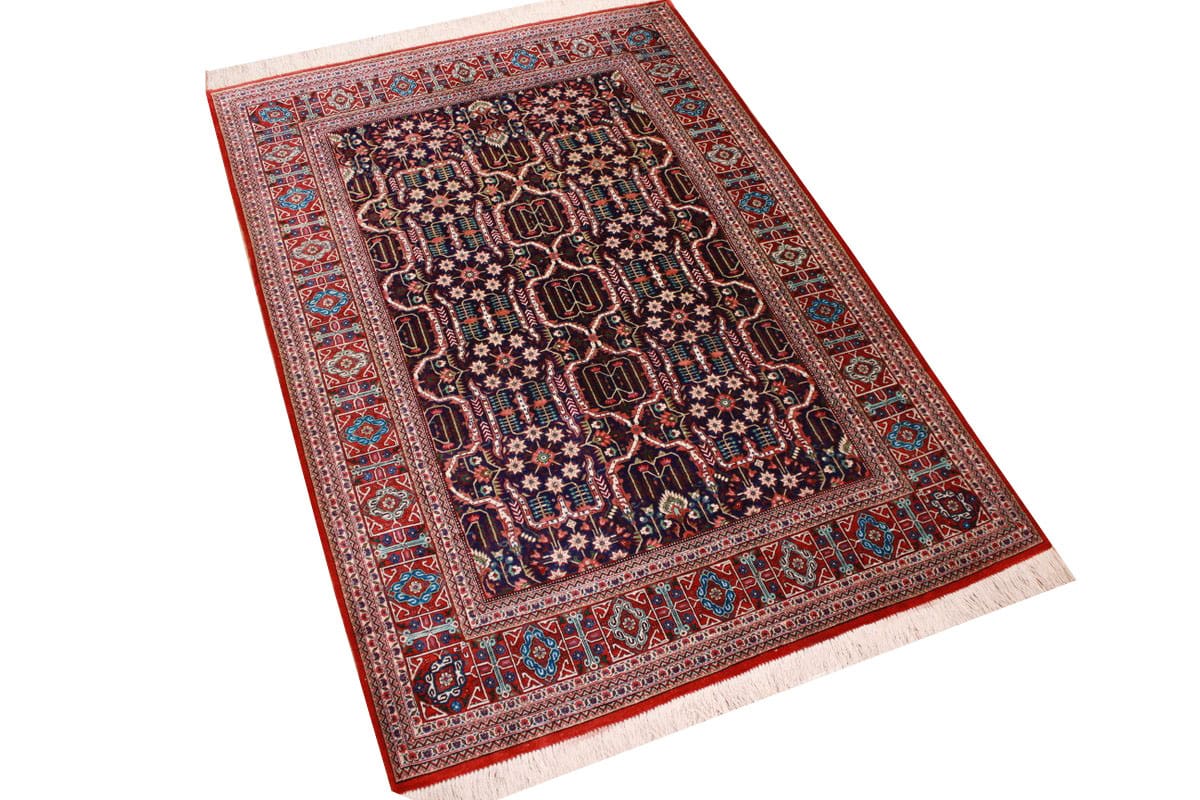 Ghom Seidenteppich Dunkelblau 147x103 cm, feingliedrig handgeknüpft