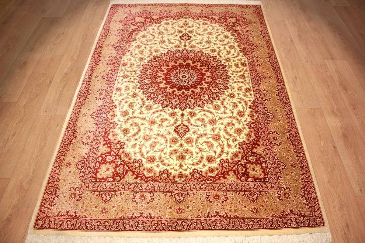 Perser Teppich Ghom Seide 245x160 cm Beige, harmonische Farben, handgeknüpft