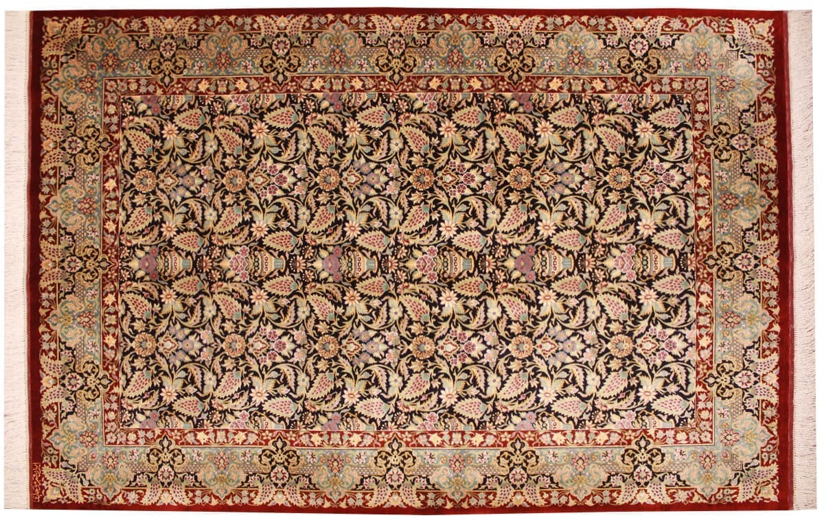 Seidenteppich Ghom 155x101 cm Dunkelblau, handgeknüpft, Perserteppich