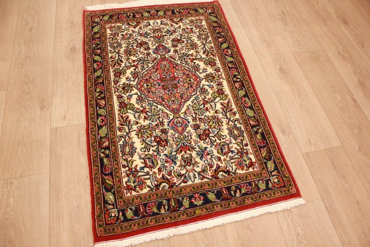 Perser Teppich Ghom 124x78 cm Beige, harmonische Farben, handgeknüpft
