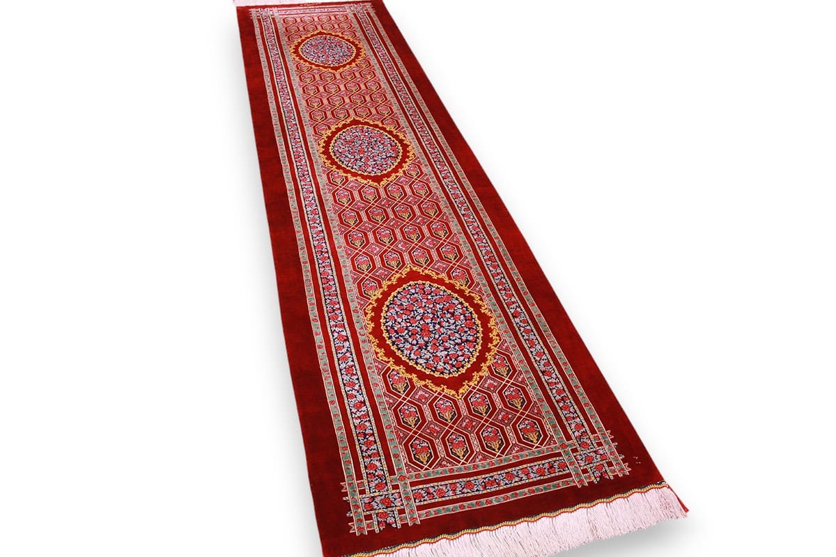 Seidenteppich Läufer Ghom 308x79 cm, harmonische Farben, handgeknüpft