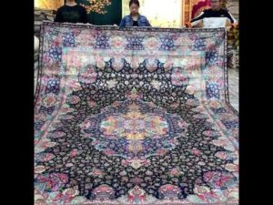 10x14 Fuß handgewebter persischer Teppich im Schlafzimmer, traditioneller dunkelblauer orientalischer Teppich im Wohnzimmer