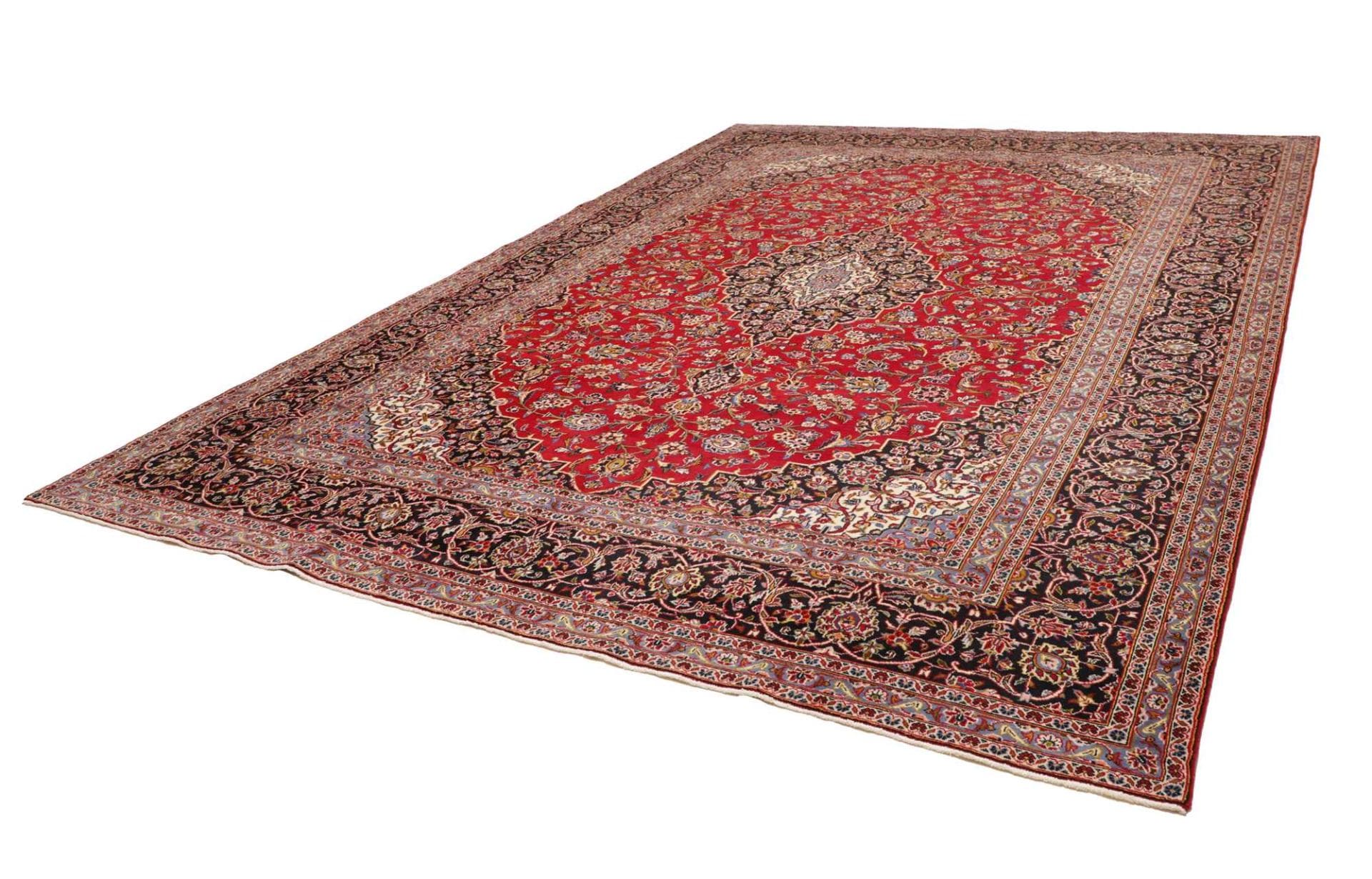 Kashan Teppich 293 x 397cm, Schurwolle, florale Muster, handgeknüpft
