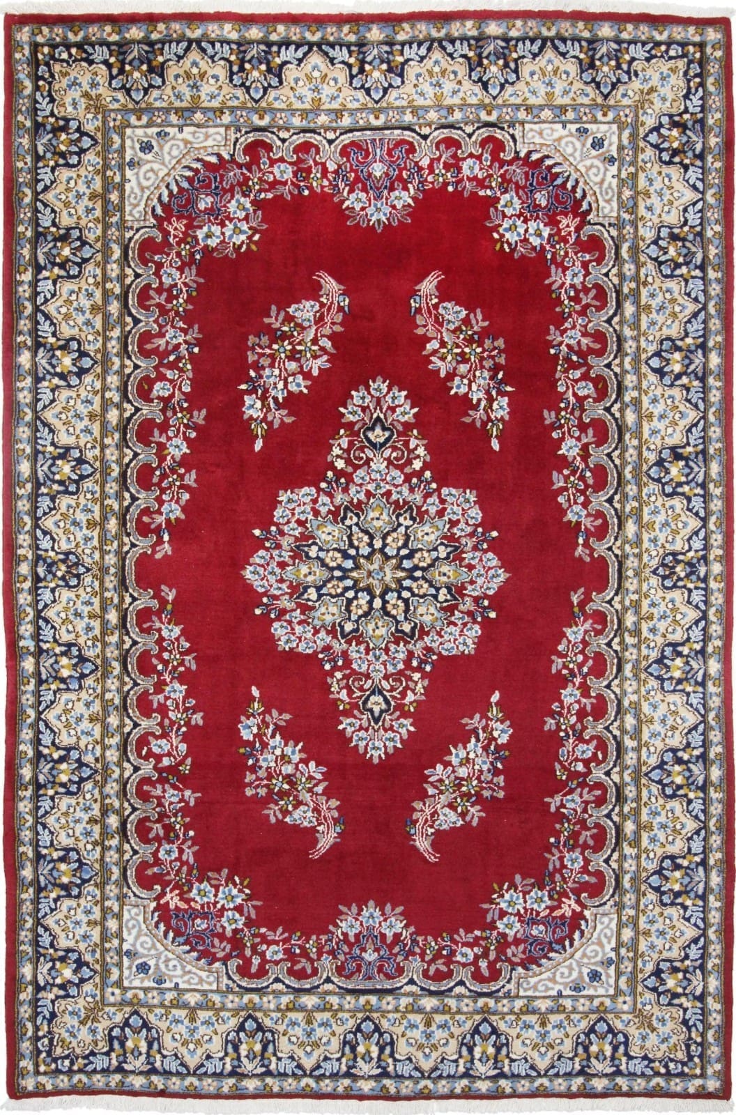 Perserteppich Kerman 275 x 185 cm Schurwolle handgeknüpft rot-beige