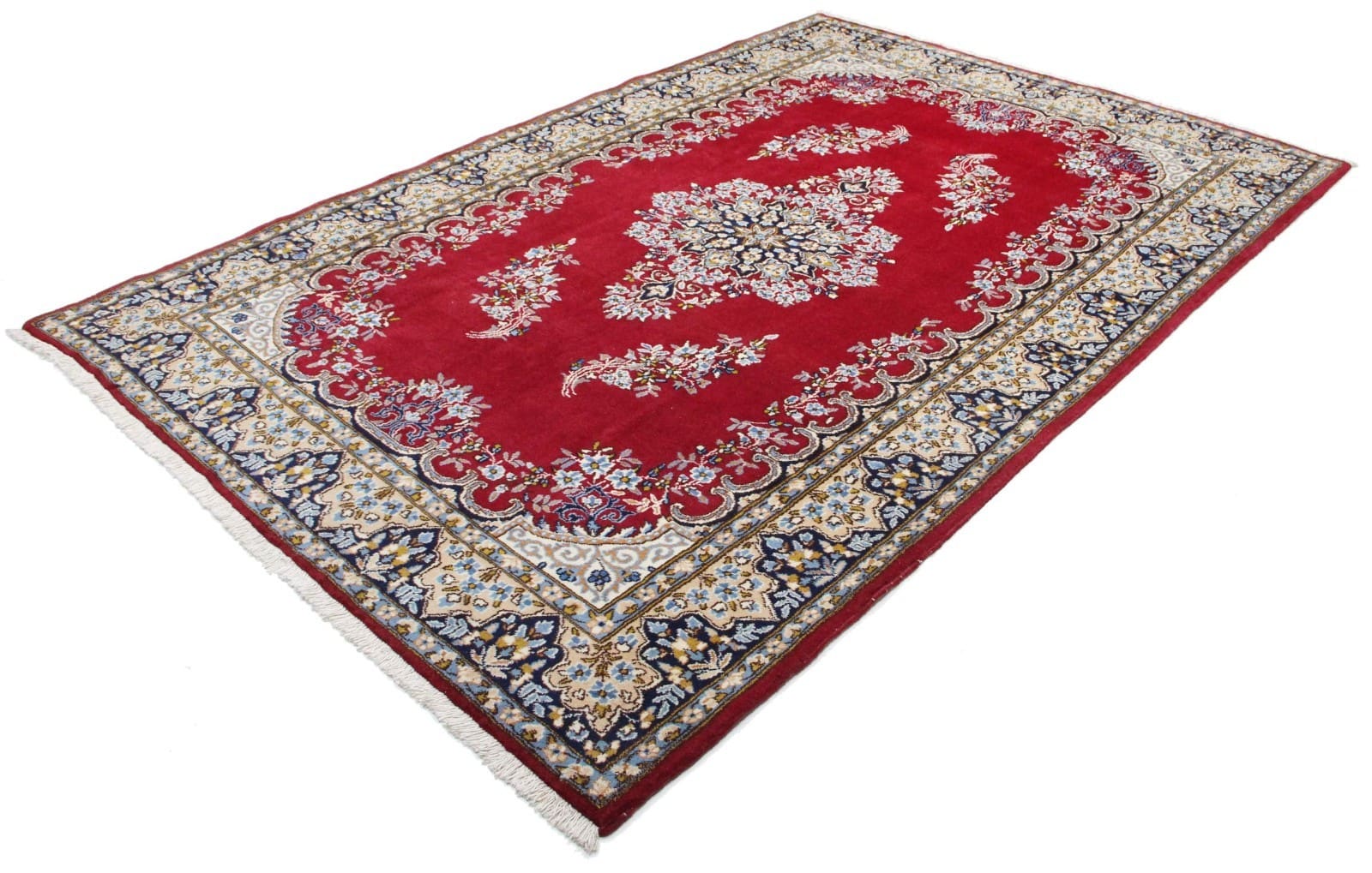 Perserteppich Kerman 275 x 185 cm Schurwolle handgeknüpft rot-beige