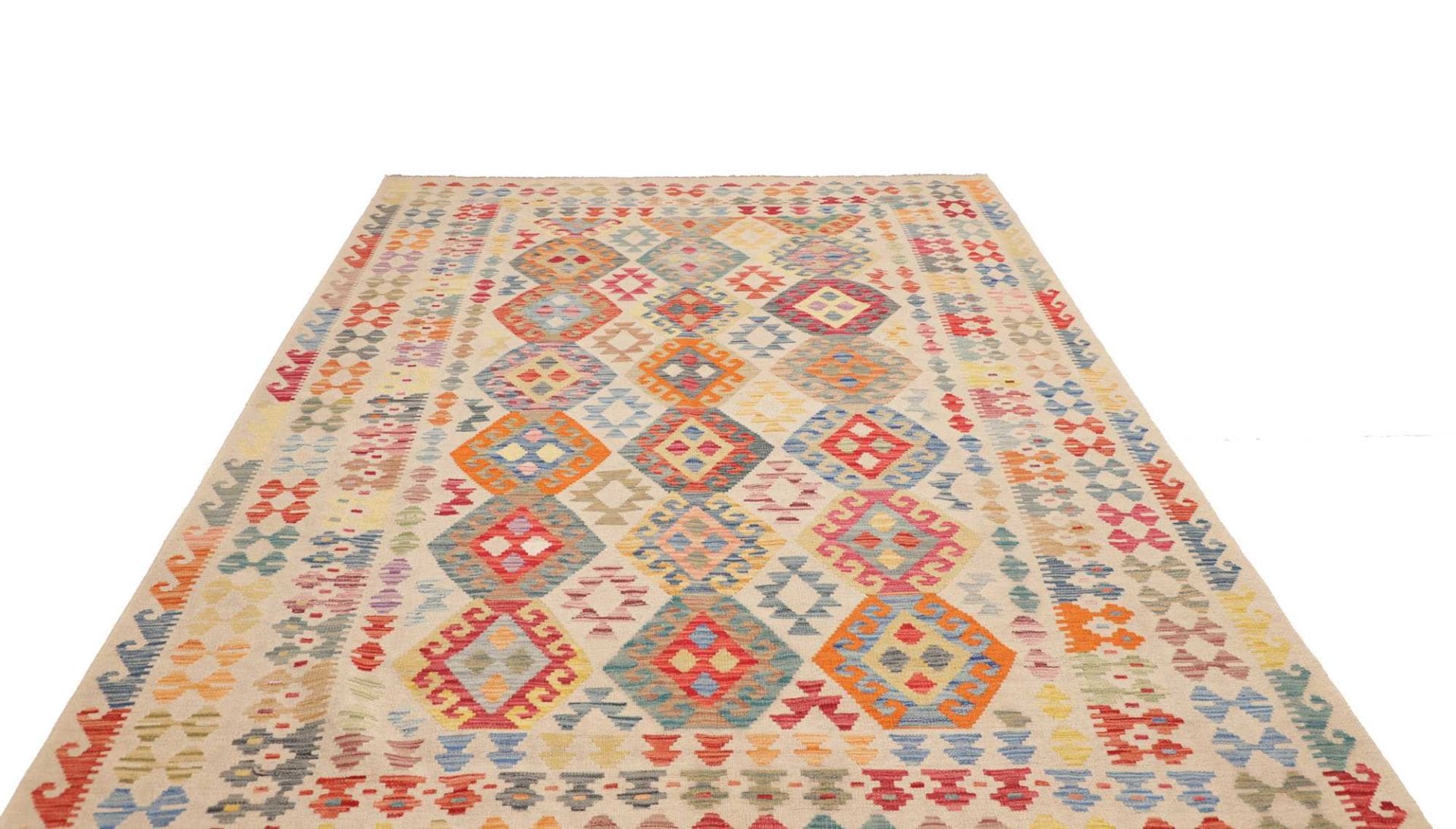 Orientteppich Kelim 204 x 295 cm Schurwolle handgewebt rustikal