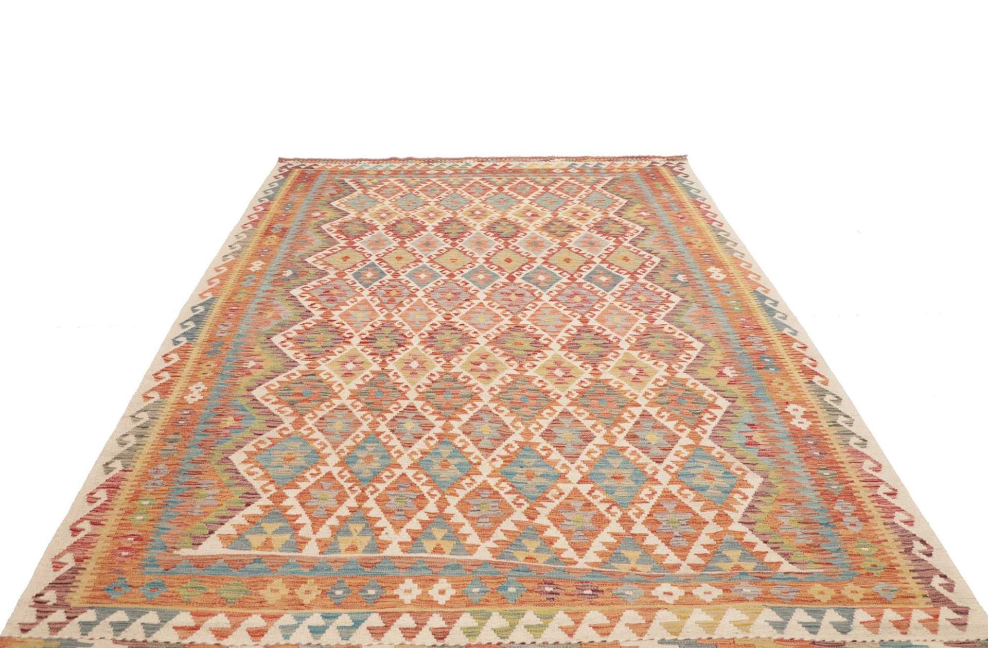 Orientteppich Kelim 209 x 301 cm Schurwolle handgewebt rustikal