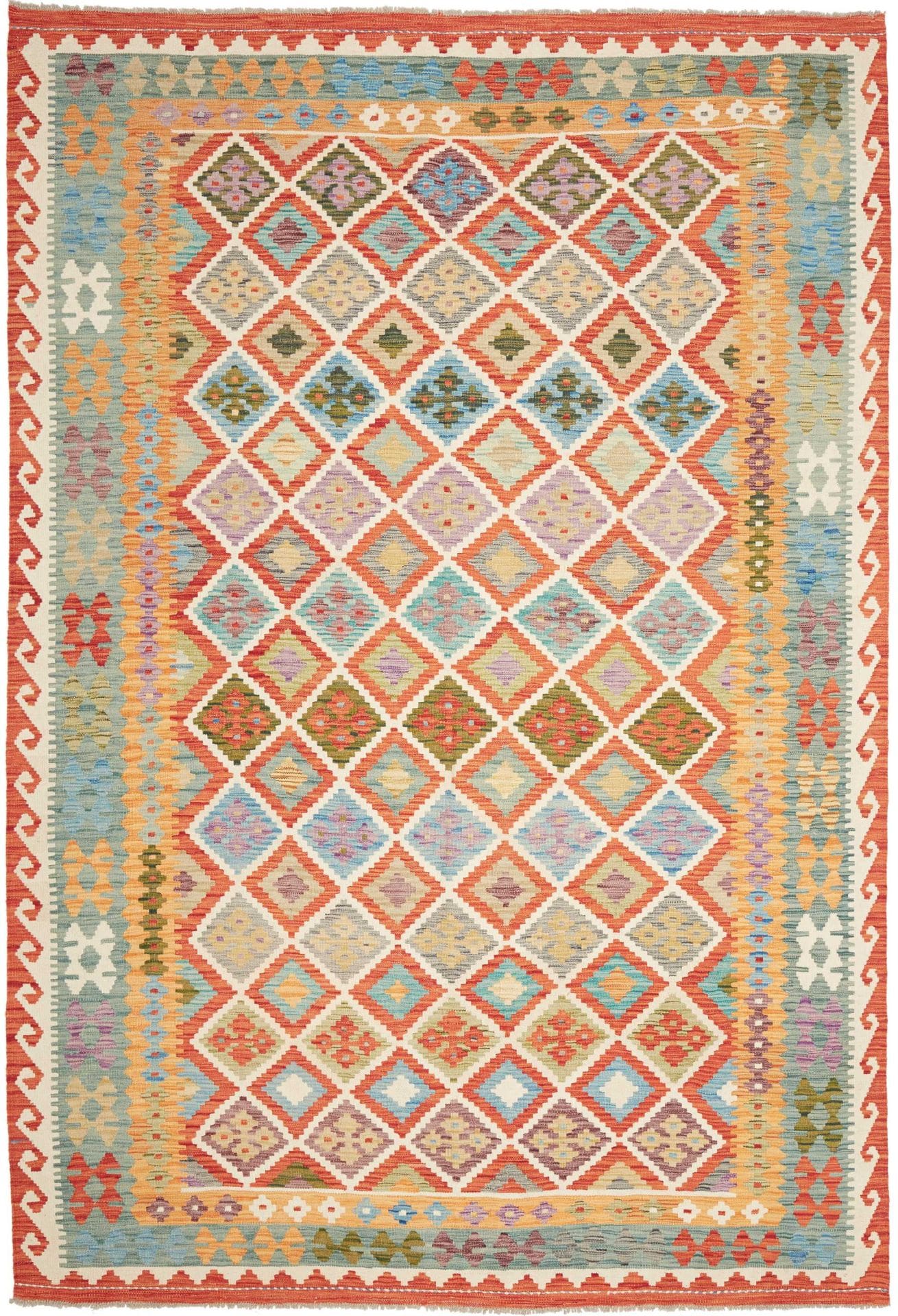 Orientteppich Kelim 206 x 297 cm Schurwolle handgewebt rustikal