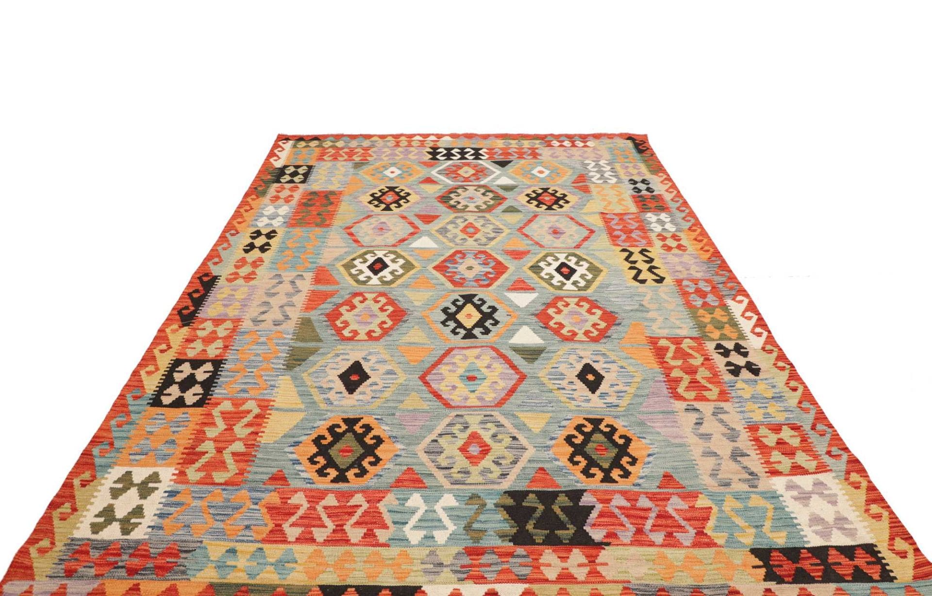 Orientteppich Kelim 210 x 314 cm Schurwolle handgewebt rustikal