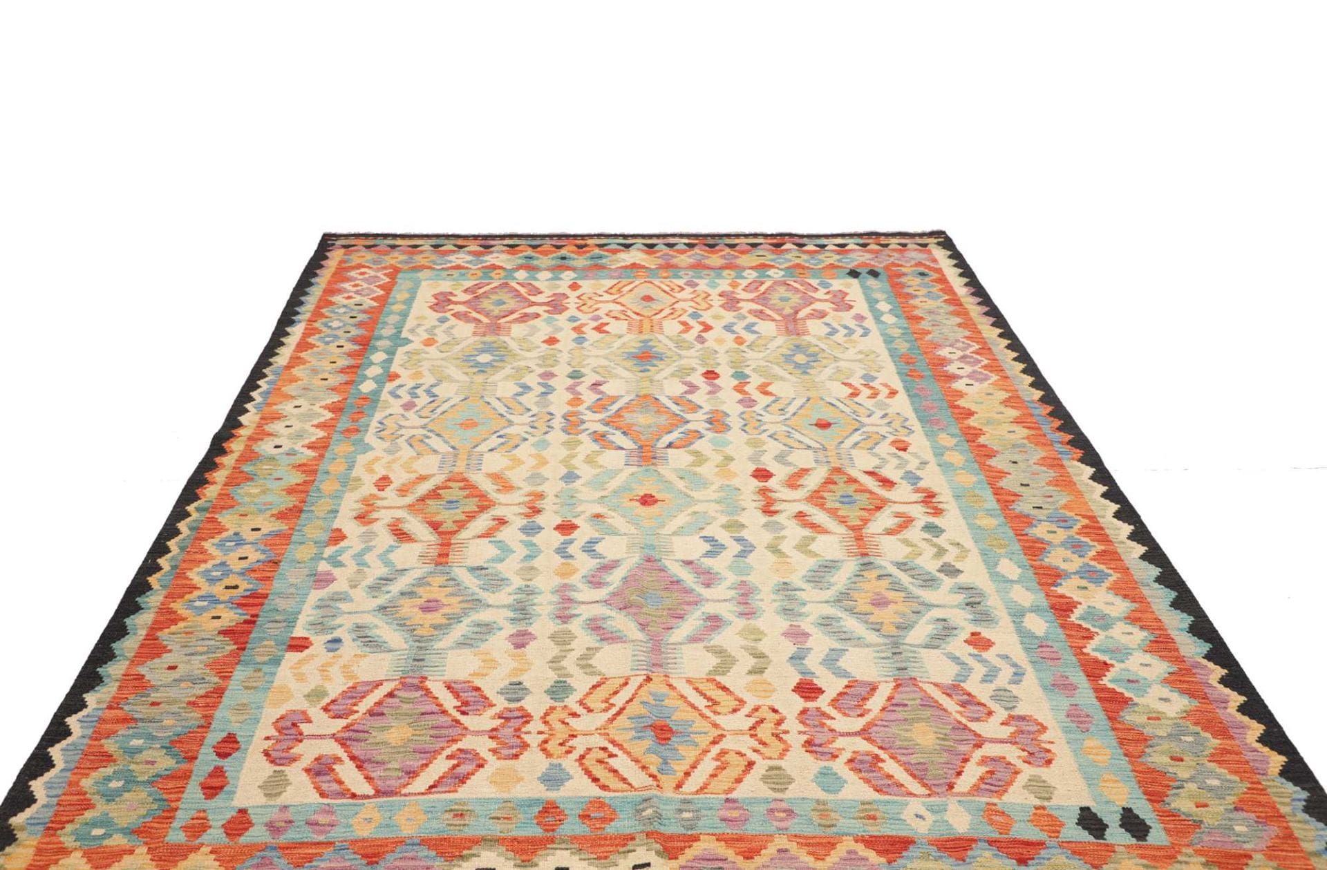 Orientteppich Kelim 204 x 293 cm Schurwolle handgewebt rustikal