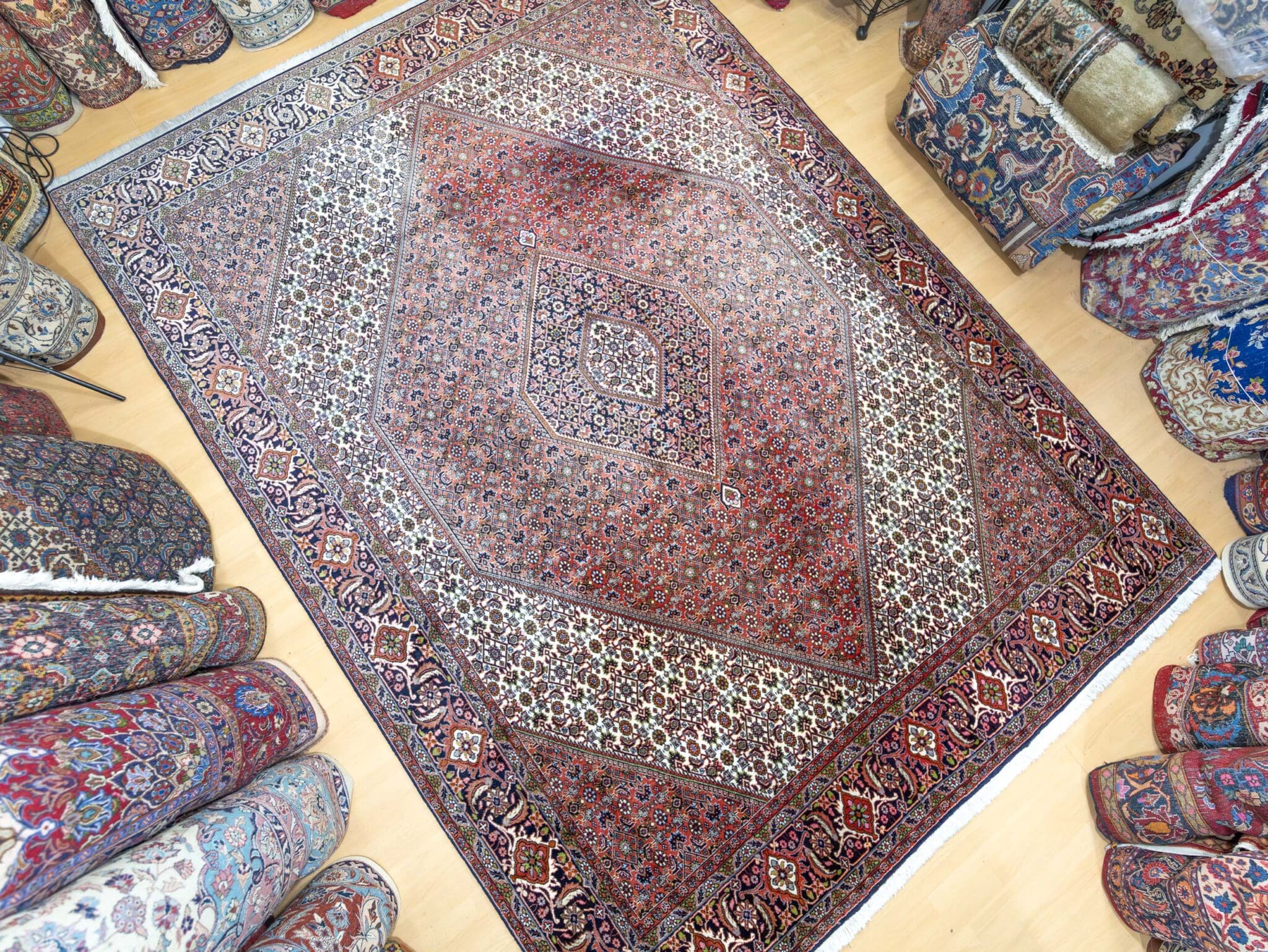 343x250cm ORIGINAL Handgeknüpfter iranischer Bidjar Perserteppich - Fischmuster Mahi Bidjar W1(#432)