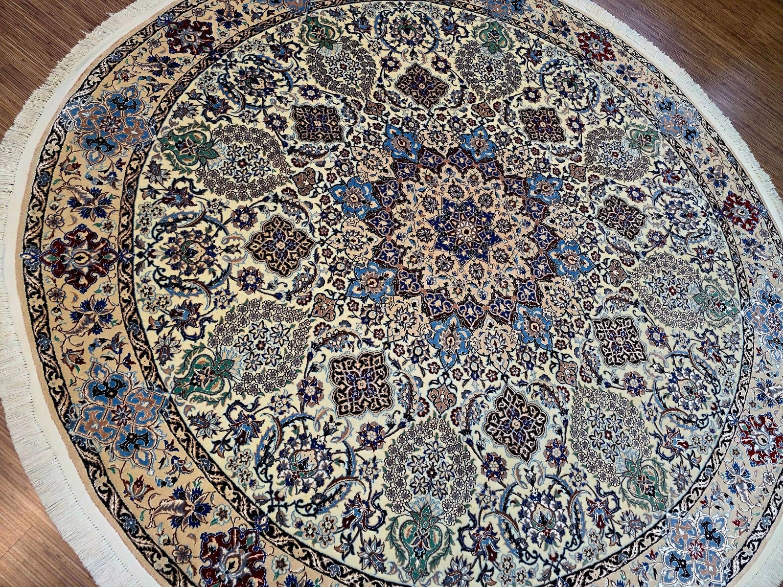 Persischer Nain Teppich 252 x 252 cm Korkwolle handgeknüpft beige