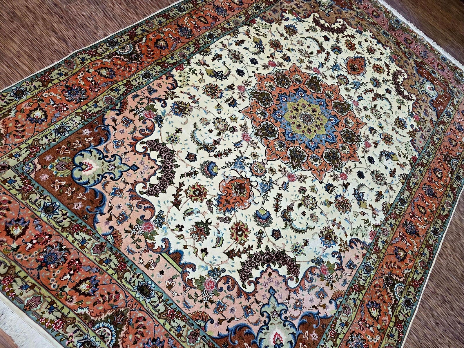 Persischer Teppich Täbriz 302 x 204 cm Korkwolle handgeknüpft schön