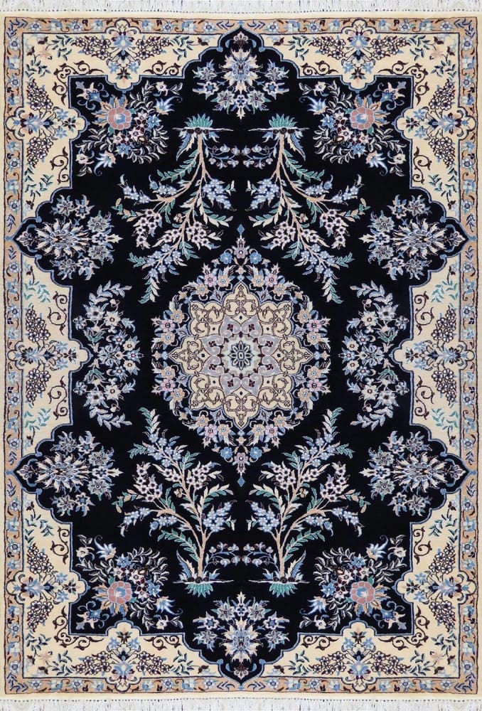 Perserteppich Nain 183 x 118 cm 6La 60Raj 800K/Qm Seide & Wolle handgeknüpft blumenmuster H1