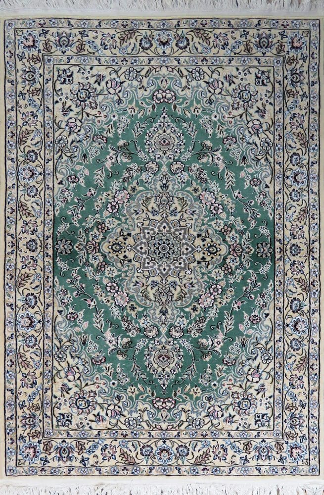 Perserteppich Nain 9La 103 x 155 cm Seide handgeknüpft Lächelndes Grün
