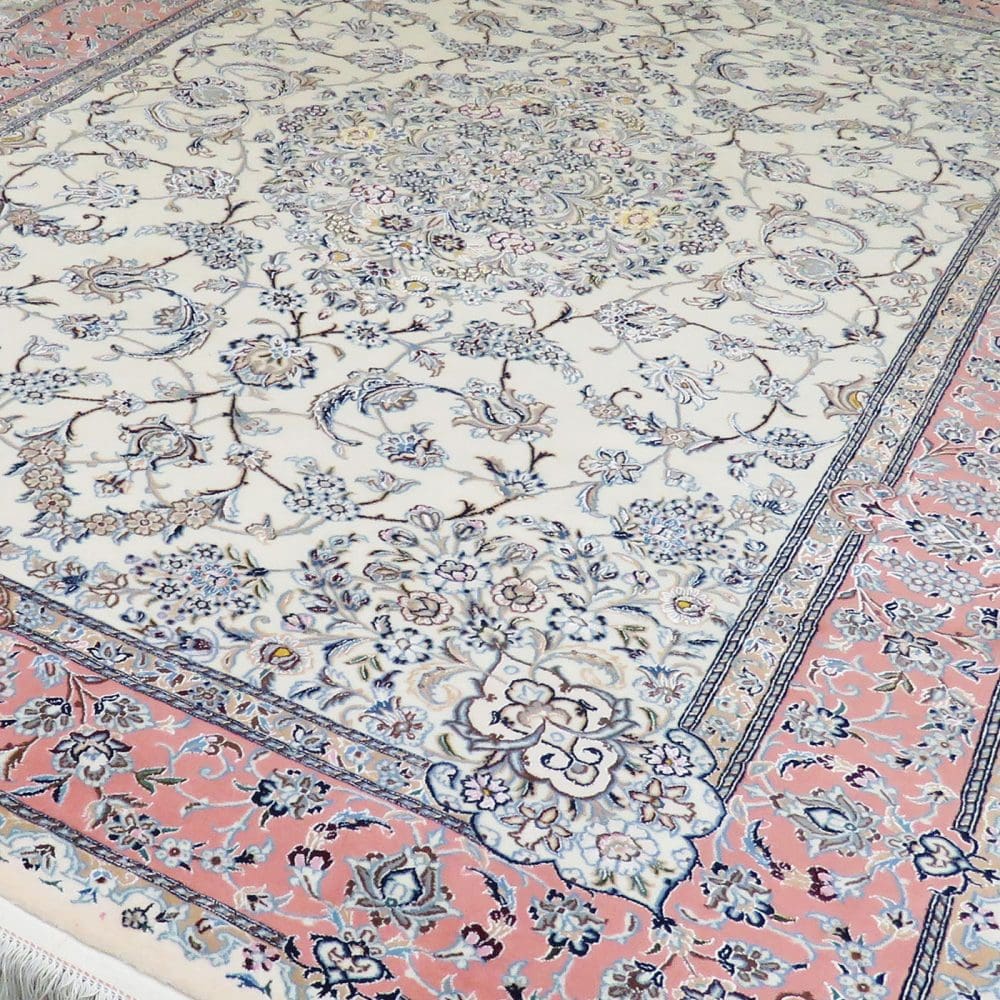 Perserteppich Nain 9La 305 x 200 cm Seide & Wolle handgeknüpft rosé